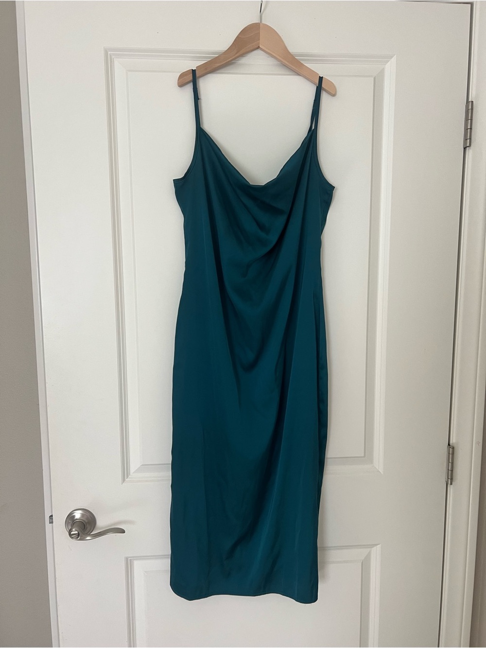 Satin Cowl Neck Slip Dress - Teal